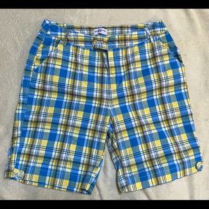 BLUE & YELLOW PLAID BERMUDA SHORTS, size 18